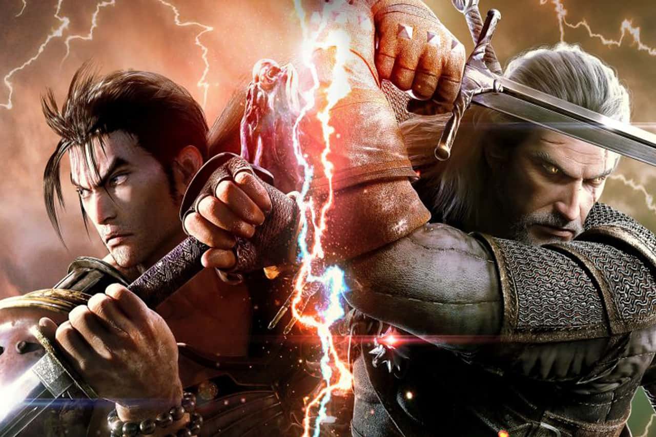 Close-up of martial arts fighter Ryu locking arms with an opponent while surrounded by electric white and pink energy sparks.