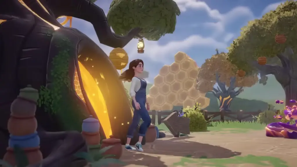 Player walking through honeyglow woods portal in disney dreamlight valley