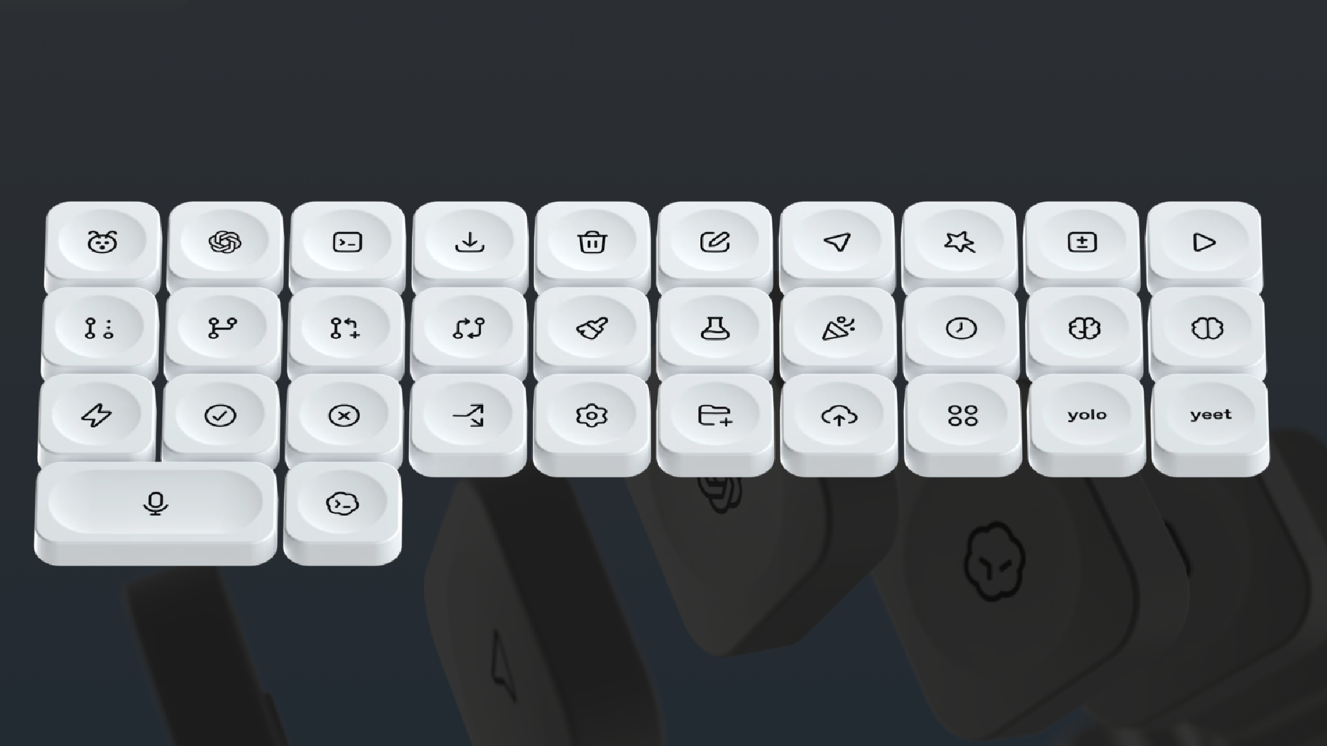 A set of keycaps for the OpenA-branded Codex Micro keyboard, featuring