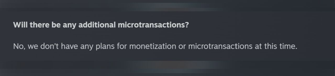 A screenshot from the Star Wars Zero Company Q&A on Steam, specifically a question about microtransactions.