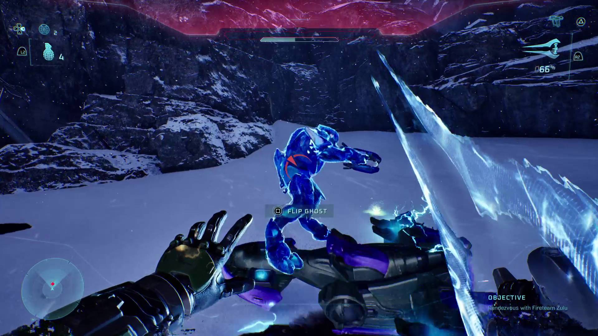 Halo Campaign Evolved player preparing to lunge at an elite with the new energy sword