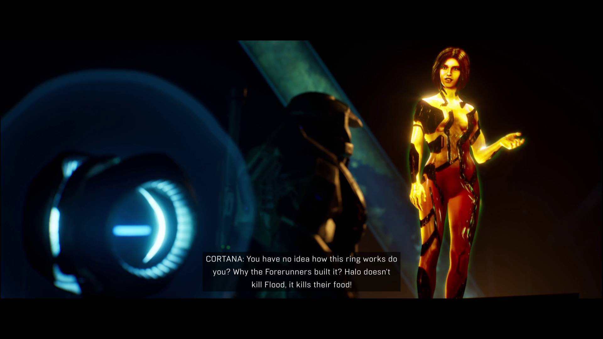 Halo Campaign Evolved changed unreal engine 5 cutscene showing gold cortana talking to master chief and 343 guilty spark