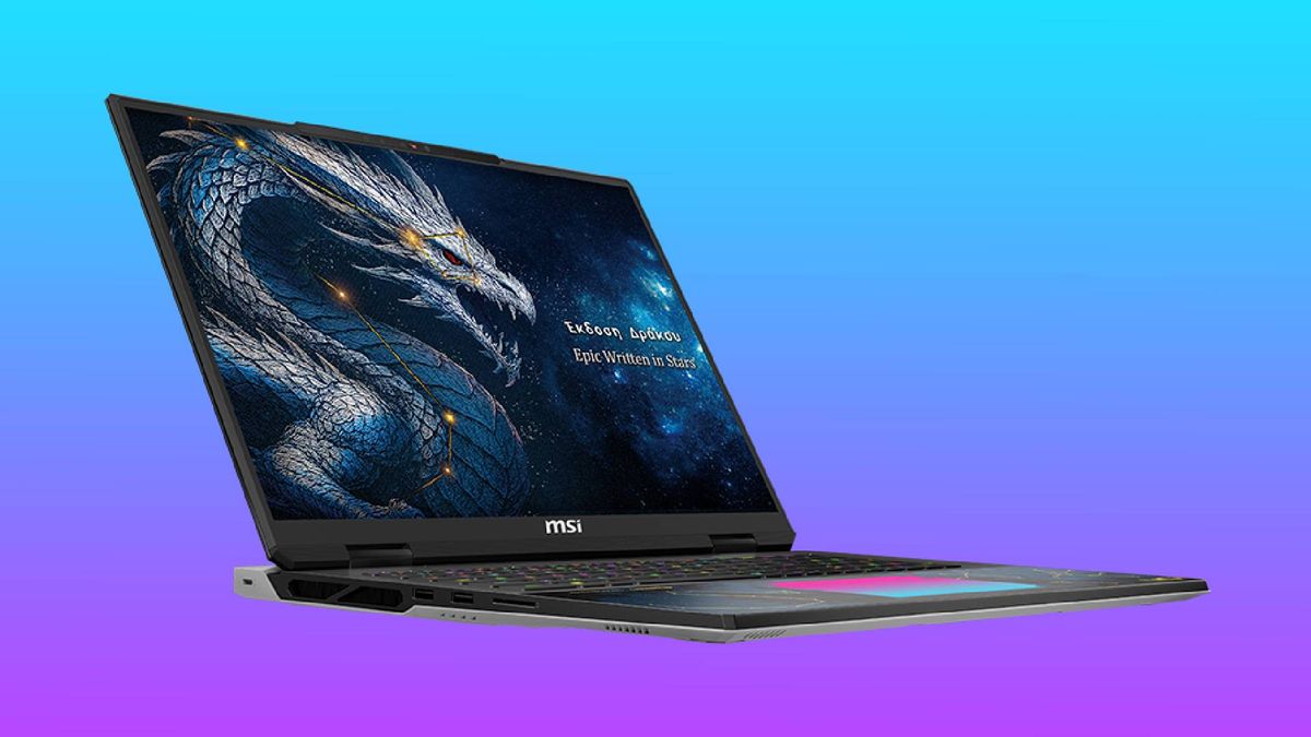 The MSI Titan 18 HX Dragon Edition in a gradient void.