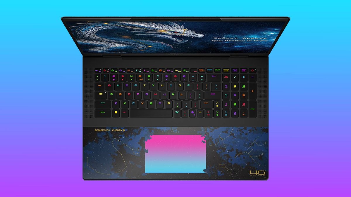 The MSI Titan 18 HX Dragon Edition in a gradient void.