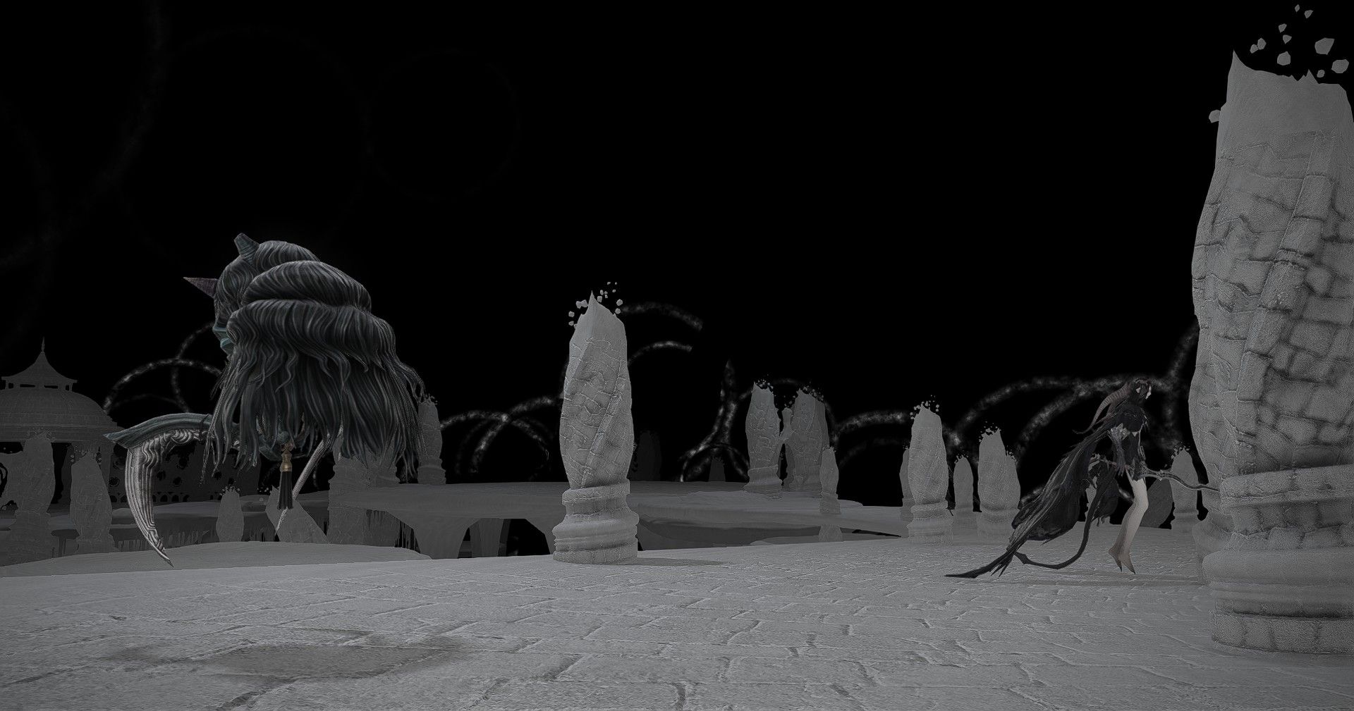 Screenshots of the Dark Territory zone in Final Fantasy 14.