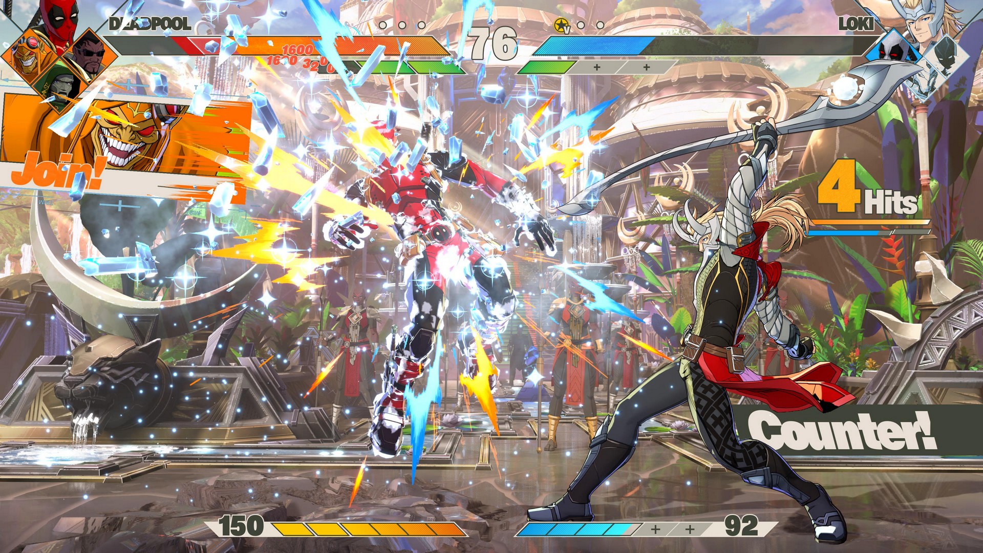 Loki freezes Deadpool with an ice attack in Marvel Tokon: Fighting Souls as Green Goblin joins