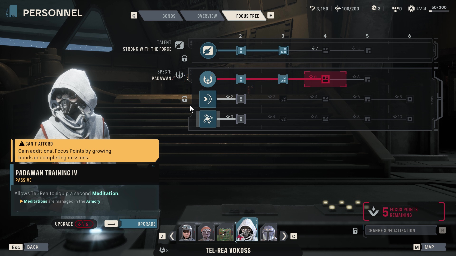 The Jedi Specialization and Class skill tree in Star Wars Zero Company