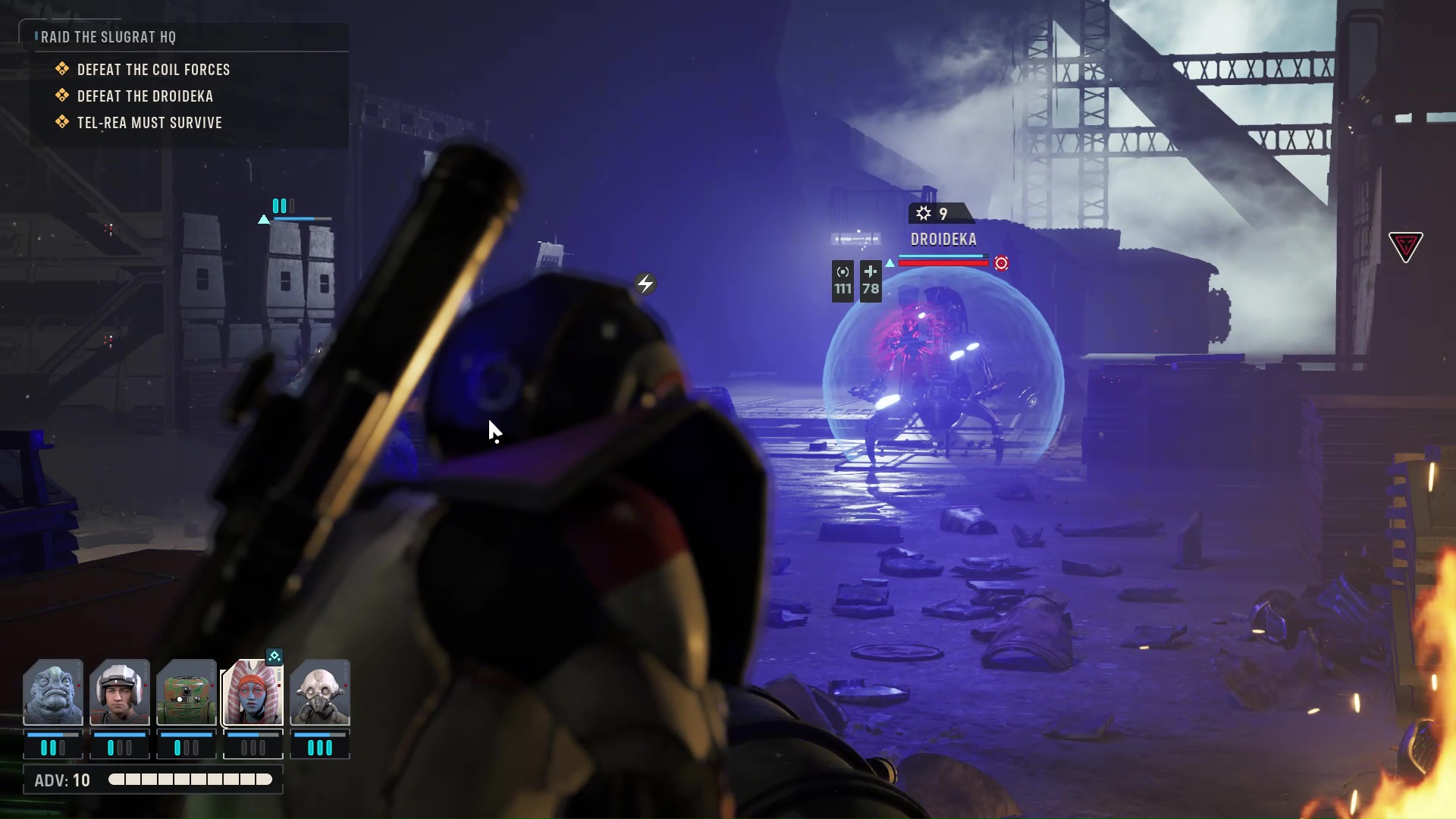 A player lines up a shot on a Droideka in Star Wars Zero Company