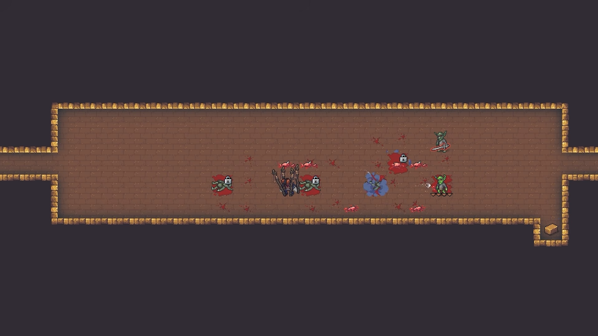 A fly-man obliterates a hallway full of goblins using magic in Dwarf Fortress.