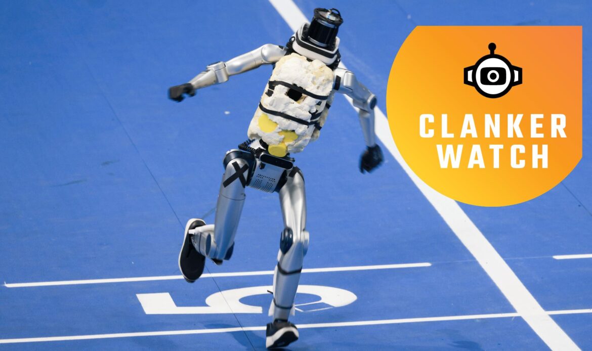 Robot Olympics runner bravely sprints headfirst into wall and collapses in shower of sparks, is not a metaphor