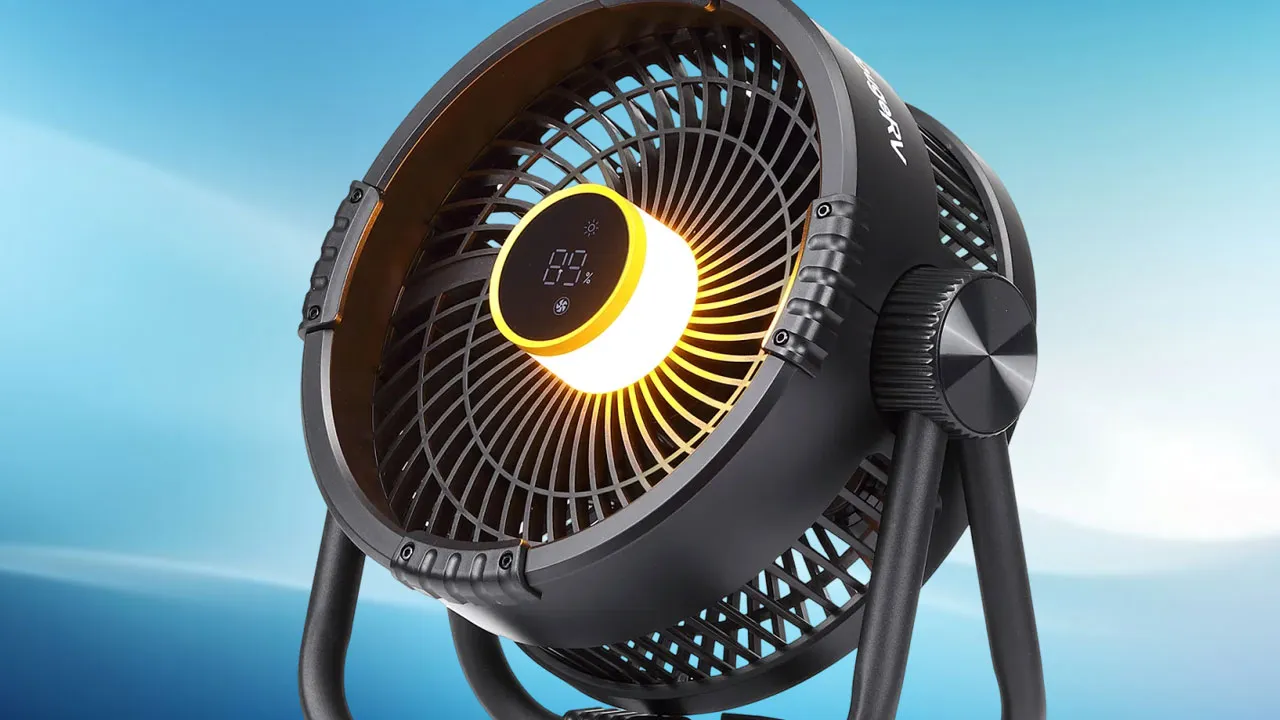 Save 40% Off the BougeRV Portable Battery-Powered Fan, 20,000mAh Power Bank, and LED Lamp in One