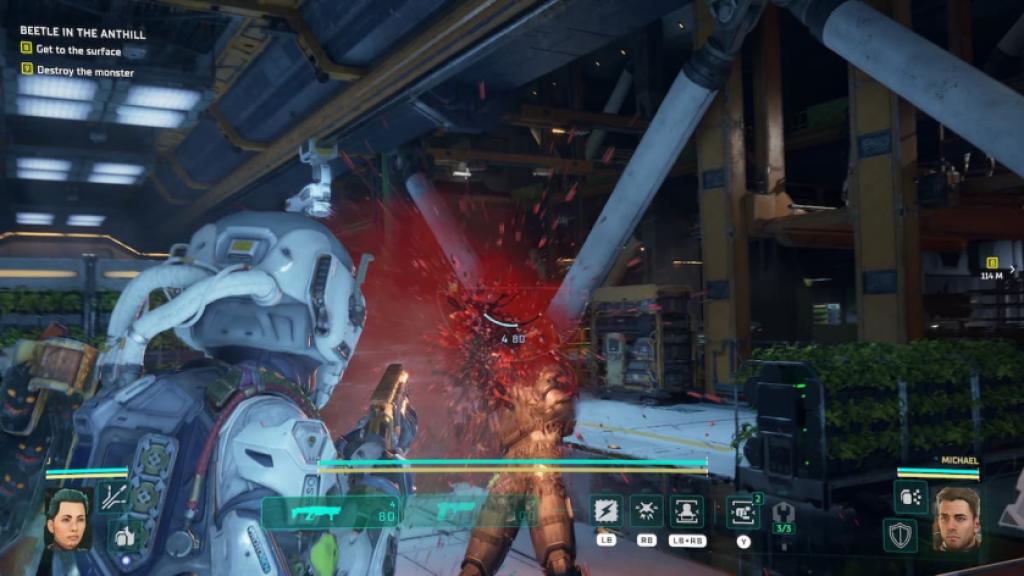 Enemy getting blown to pieces in The Expanse: Osiris Reborn. 