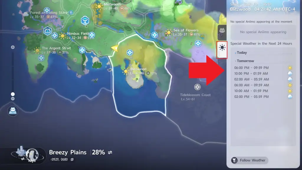 Weather tab marked in aniimo